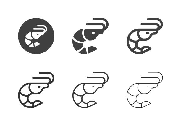 illustrazioni stock, clip art, cartoni animati e icone di tendenza di icone gamberi - serie multi - shrimp