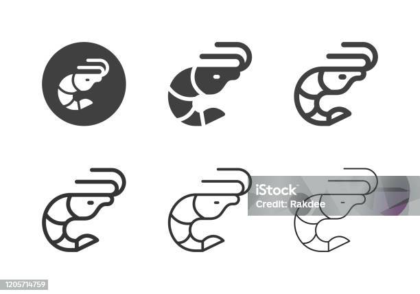 Prawn Icons Multi Series Stock Illustration - Download Image Now - Shrimp - Seafood, Shrimp - Animal, Prawn - Animal