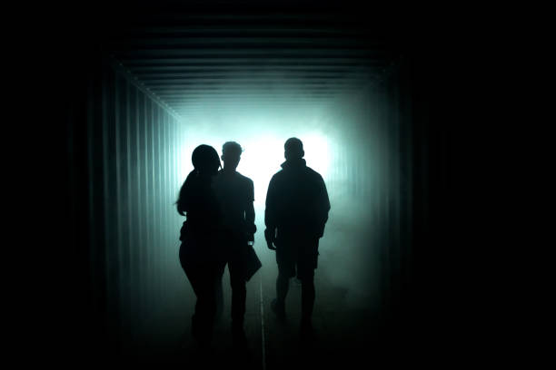istock Silhouette of people in a misty tunnel 1205715014