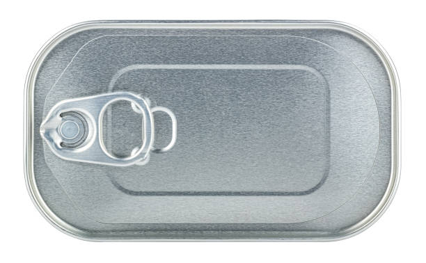 istock Top view of closed rectangular tin can isolated on white background. Cut out product packaging image without shadow and reflection 1205715049