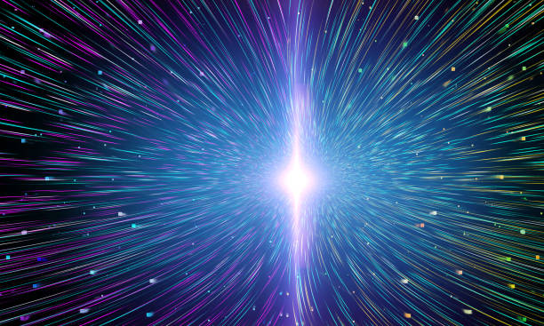 istock Small square particle data transmission to shine core. Flowing, transfering digital big data. 3D illustration 1205715256