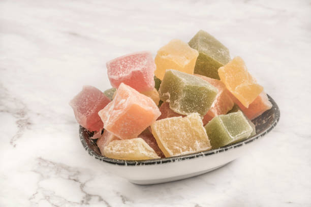 istock colorful Turkish delights in a bowl on a table 1205717909