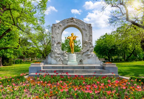 Photo of Monument to famous composer Johann Strauss in Stadtpark in spring, Vienna, Austria