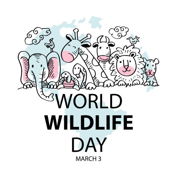 stockillustraties, clipart, cartoons en iconen met world wildlife day concept. 3 maart - dierendag
