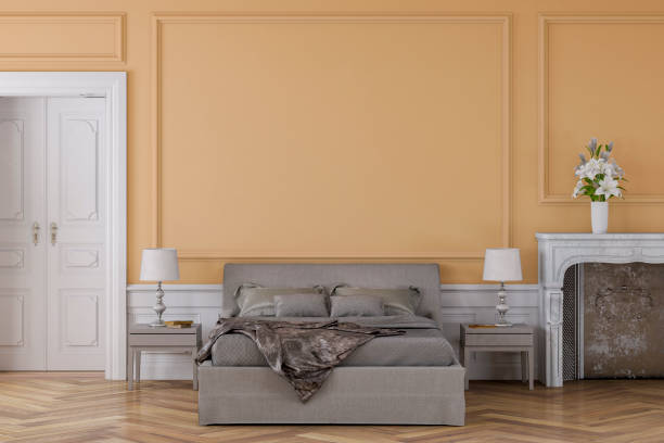 istock Glamour bedroom with decoration and fireplace 1205723114