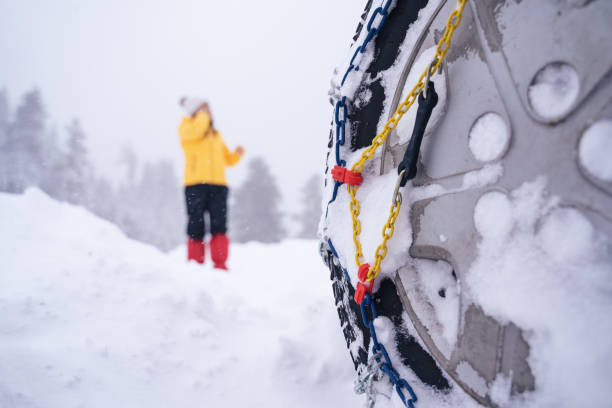 車のpov。雪の中を運転。道路上の車の休憩。悪天候のどこにもない真ん中で車の問題。自動車保険。道路上の一人の女性。 - drivers point of view country road snowing blizzard ストックフォトと画像