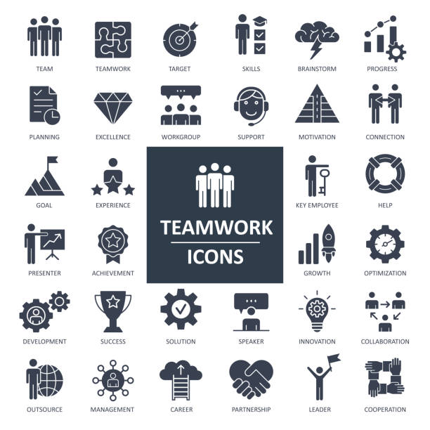 ilustrações de stock, clip art, desenhos animados e ícones de teamwork icons - solid bold vector - solid