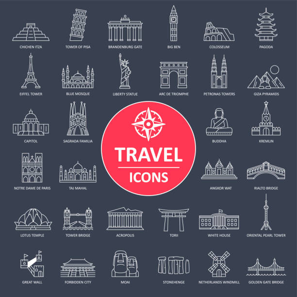 Travel Landmark Icons - Thin Line Vector Travel Landmark Icons - Thin Line Vector illustration rialto california stock illustrations