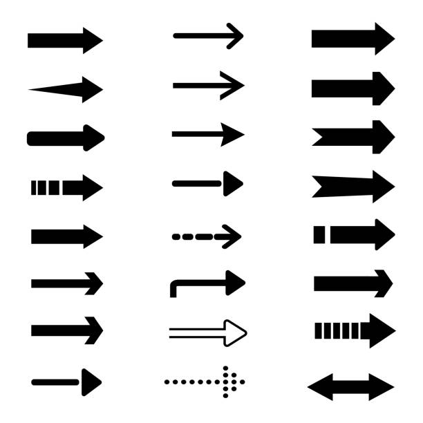 вектор стрел. установите плоские различные стрелки, изолированные на белом фоне. иконки стрелок - arrows stock illustrations