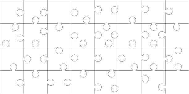 puzzles raster. puzzle 32 teile, denken spiel. vektor-illustration - 12 13 jahre stock-grafiken, -clipart, -cartoons und -symbole