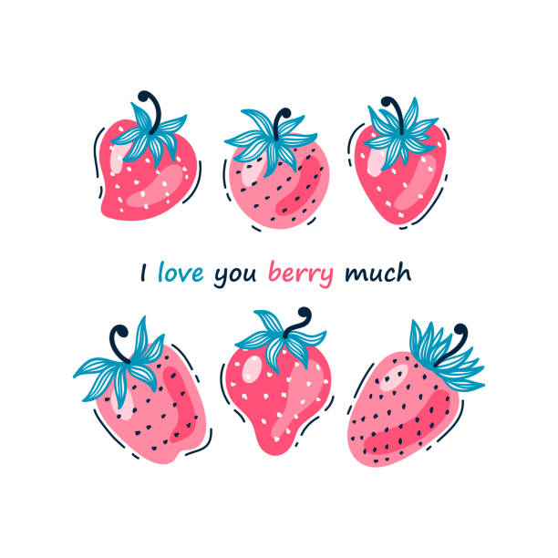 Strawberry Berries icons Vector Set. Fruit collection. Cute Strawberries. I Love you Berry much. Strawberry Berries icons Vector Set. Fruit collection. Cute Strawberries. I Love you Berry much. 8564 stock illustrations