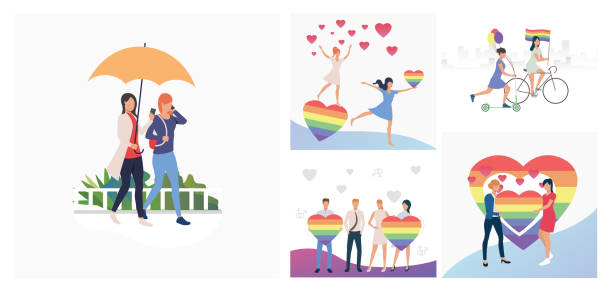 illustrations, cliparts, dessins animés et icônes de ensemble de personnes participant au défilé de fierté gaie - homosexual gay pride business rainbow