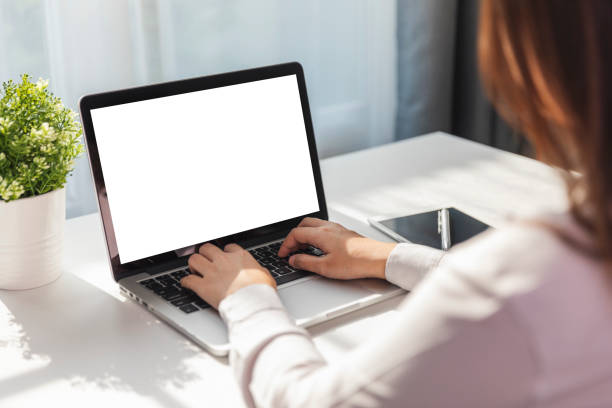 istock Women working on her laptop with blank copy space screen for your advertising text message in office. 1205732985