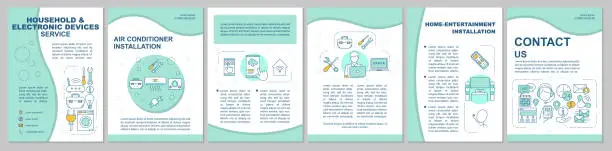 Vector illustration of Household and electronic devices service brochure template layout. Vector page layouts for magazine, annual reports, advertising posters. Flyer, booklet, leaflet print design with linear illustrations