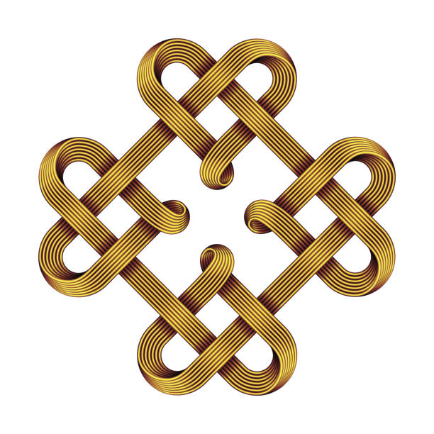 istock Symbol of four hearts made with golden wires intertwined as celtic knot. Vector illustration. 1205737333