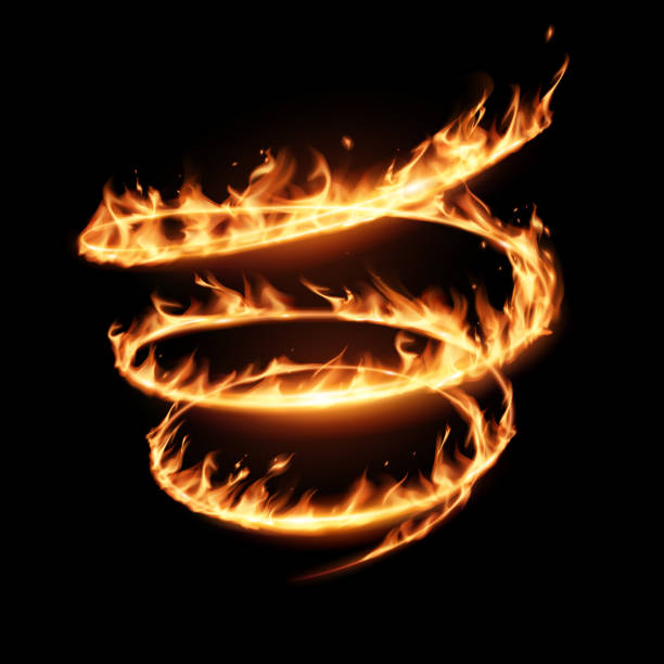 Abstract flame spiral whirl on black background Abstract flame spiral whirl on black background in vector fire natural phenomenon stock illustrations