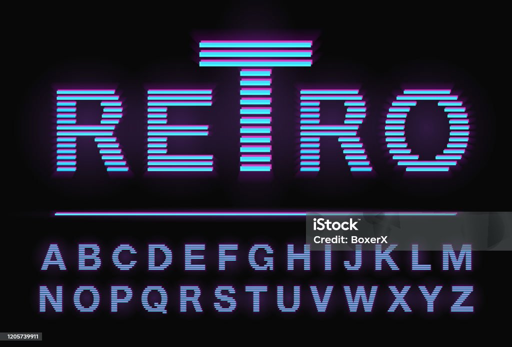 80s Retro Neon Light Style Glowing Line Font Stock Illustration - Download  Image Now - 1980-1989, Typescript, Computer - iStock