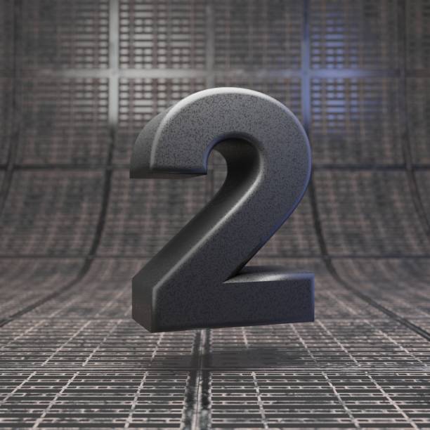istock Black number 2. DLSR camera body plastic texture digit on metal floor. 1205739997
