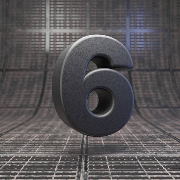 istock Black number 6. DLSR camera body plastic texture digit on metal floor. 1205740642