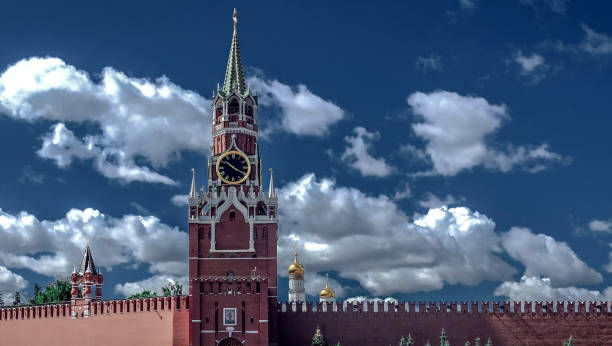 Moscow Kremlin, Red Square. Spasskaya Savior's clock tower stock photo