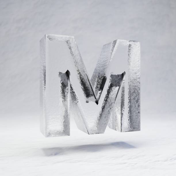 istock Ice letter M uppercase on snow background. 1205743345