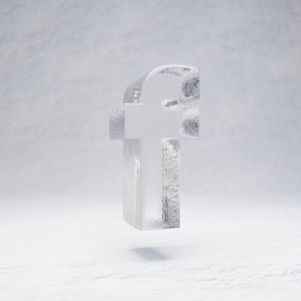 Ice letter F lowercase. 3D rendered alphabet on white snow background. Best for winter sports banners, cocktail bars, ice exhibition advertising.