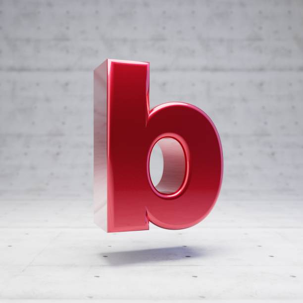 Red lowercase letter B. Metallic red color font character isolated on concrete background. 3D rendering.