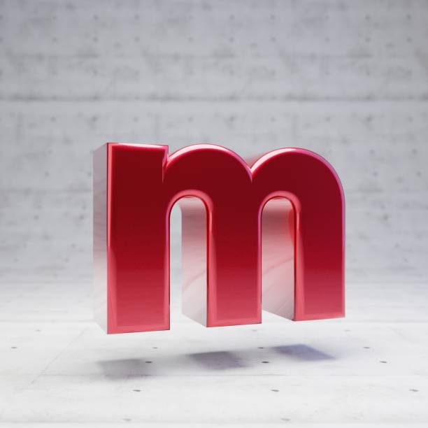 istock Red lowercase letter M. Metallic red color character isolated on concrete background. 1205745177