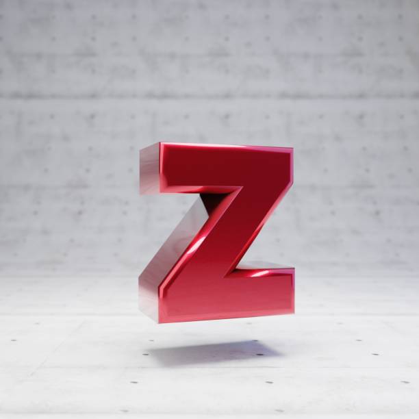 Red lowercase letter Z. Metallic red color font character isolated on concrete background. 3D rendering.