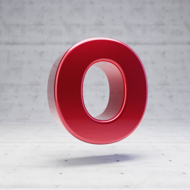 Red capital letter O. Metallic red color character isolated on concrete background. Red capital letter O. Metallic red color font character isolated on concrete background. 3D rendering. 3d red letter o stock pictures, royalty-free photos & images