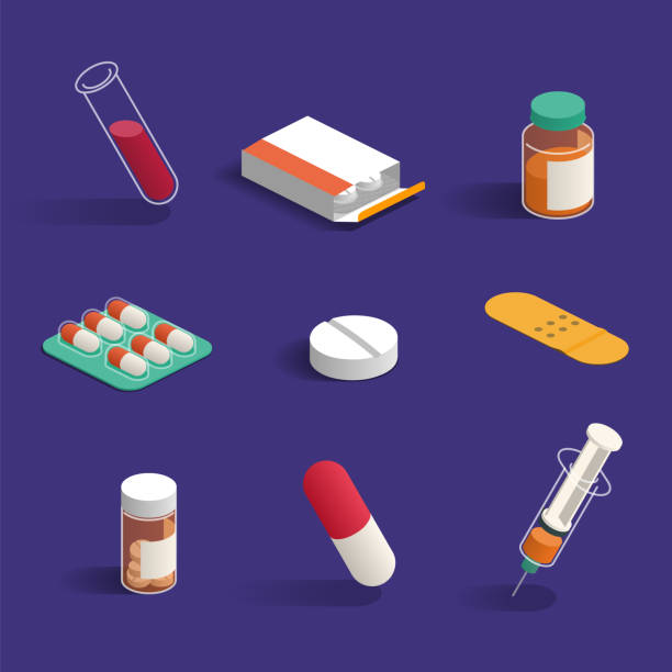 illustrazioni stock, clip art, cartoni animati e icone di tendenza di farmacia - pill purple capsule vitamin pill