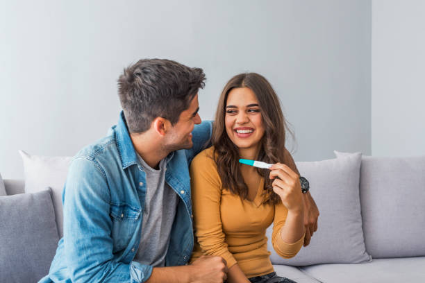 istock Joyful with positive pregnancy. 1205750503