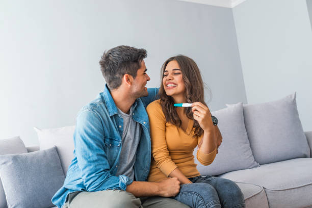 istock Joyful with positive pregnancy. 1205750658
