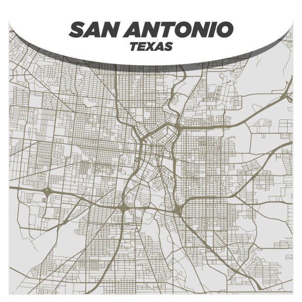 illustrations, cliparts, dessins animés et icônes de flat white and beige city street map of san antonio texas on modern creative background - centre de spectacles