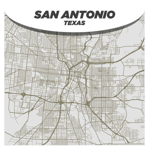 illustrazioni stock, clip art, cartoni animati e icone di tendenza di flat white e beige city street map di san antonio texas su sfondo creativo moderno - centro di arti sceniche