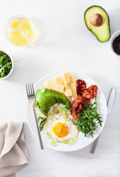 istock healthy keto breakfast: egg, avocado, cheese, bacon 1205755451