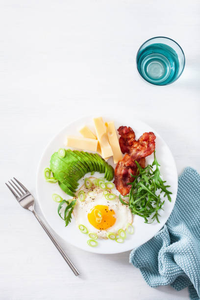 istock healthy keto breakfast: egg, avocado, cheese, bacon 1205755526