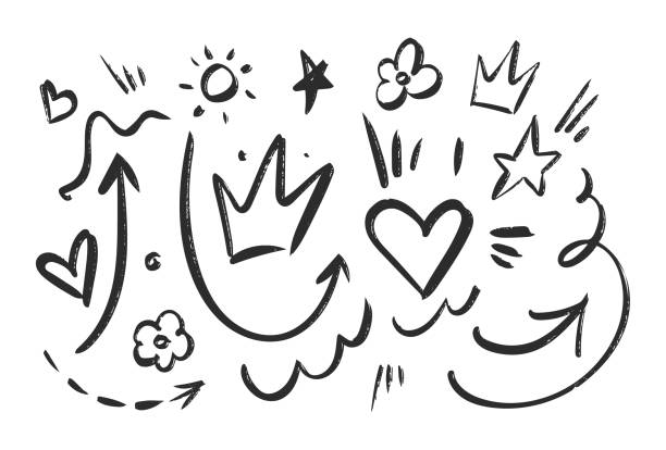 Vector illustration: Hand drawn black sketch elements set on white background. Hand drawn black sketch elements set on white background. heart stock illustrations