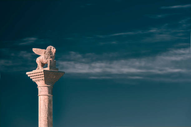 View of the San Marco´s winged Lion statue on a Column in Puerto Madero neighbourhood, Buenos Aires City, Argentina stock photo