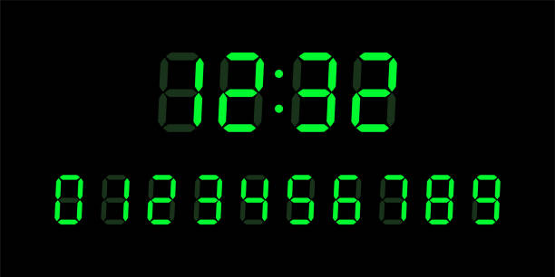 illustrations, cliparts, dessins animés et icônes de numérique lcd numéros verts sur le noir - digital timer