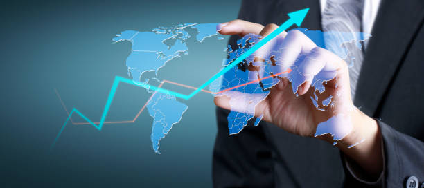 istock Hand touching a graphs of financial indicator accounting market economy analysis chart 1205760430