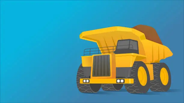 Vector illustration of isolated heavy duty loaded yellow mining truck toy in clean blue background with blank space text for custom use for web page or presentation vector illustration