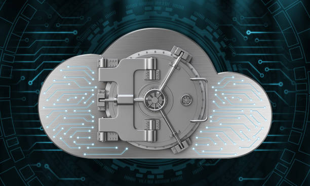 Cloud Shaped Bank Vault Door on Abstract Background
