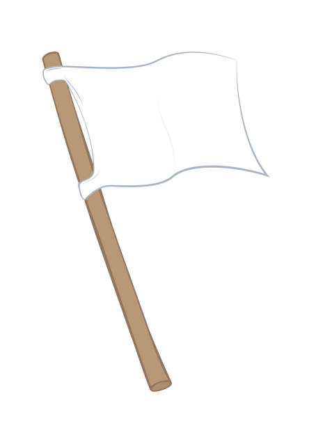 белый флаг. размахивая тканью деревянным шестом. изолированные наброски комической векторной иллюстрации на белом. - animated flag stock illustrations