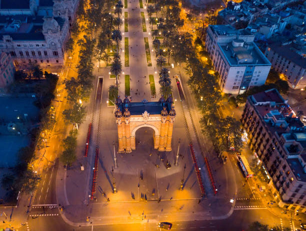 istock Aerial night view of Arc de Triomphe, Barcelona 1205767030