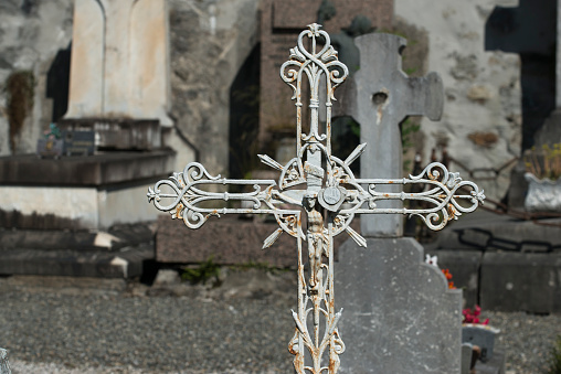 Detail of a catholic cemetery in Cauterets (France)