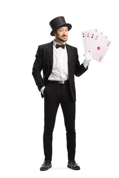 istock Magician with big playing cards 1205771324