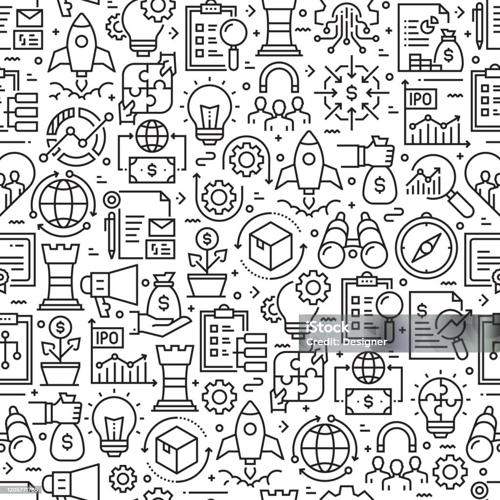 Startup Concept Seamless Pattern And Background With Line Icons Stock
