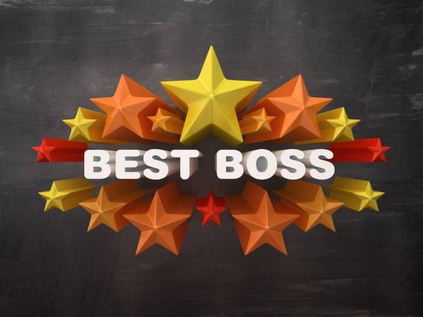 istock Colorful Stars with BEST BOSS Words on Chalkboard Background - 3D Rendering 1205773458