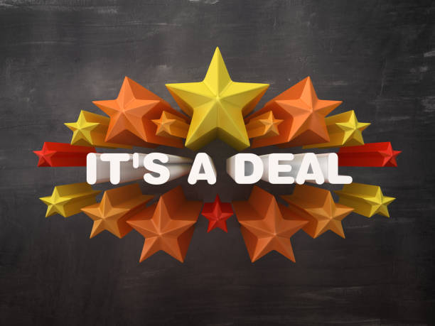 istock Colorful Stars with IT'S A DEAL Phrase on Chalkboard Background - 3D Rendering 1205774019